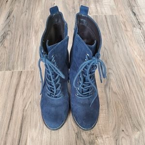 Navy suede lace up boots